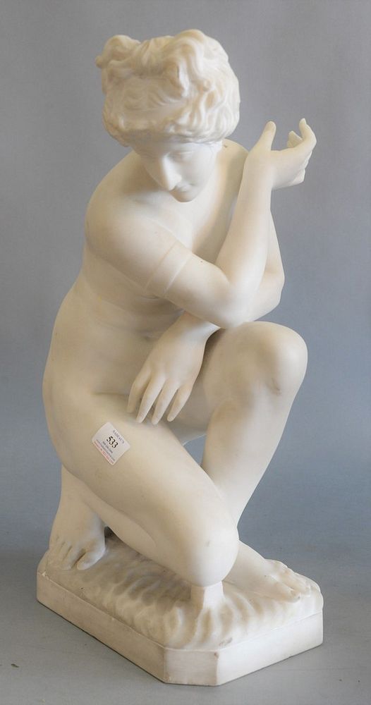 Appraisal: Large Marble Figural Nude Sculpture woman kneeling height inches width