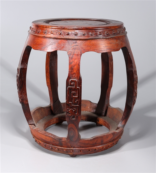 Appraisal: Chinese wooden stool with carved detail to legs overall good