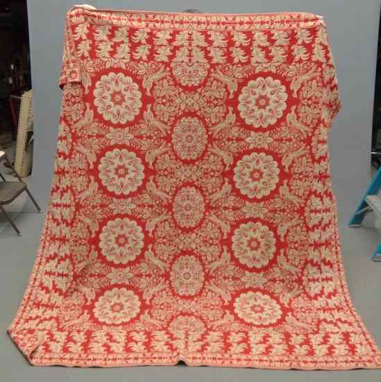 Appraisal: th c red and white coverlet '' x ''