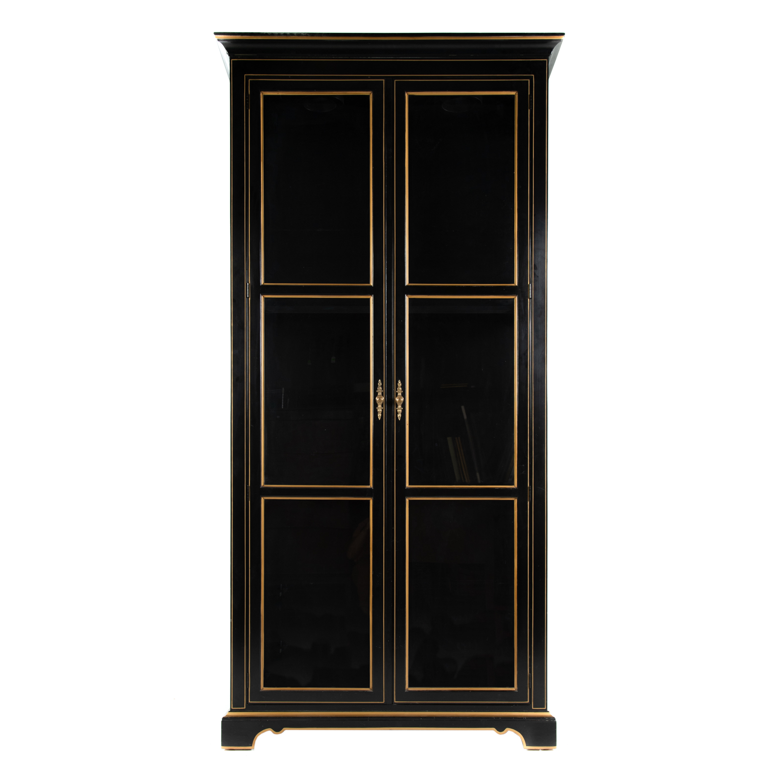 Appraisal: CONTEMPORARY EBONIZED CURIO CABINET th century ebonized wood case with