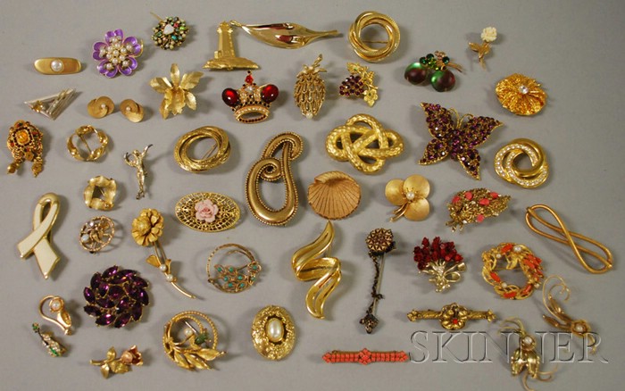 Appraisal: Large Group of Costume Brooches including paste stone and pearl