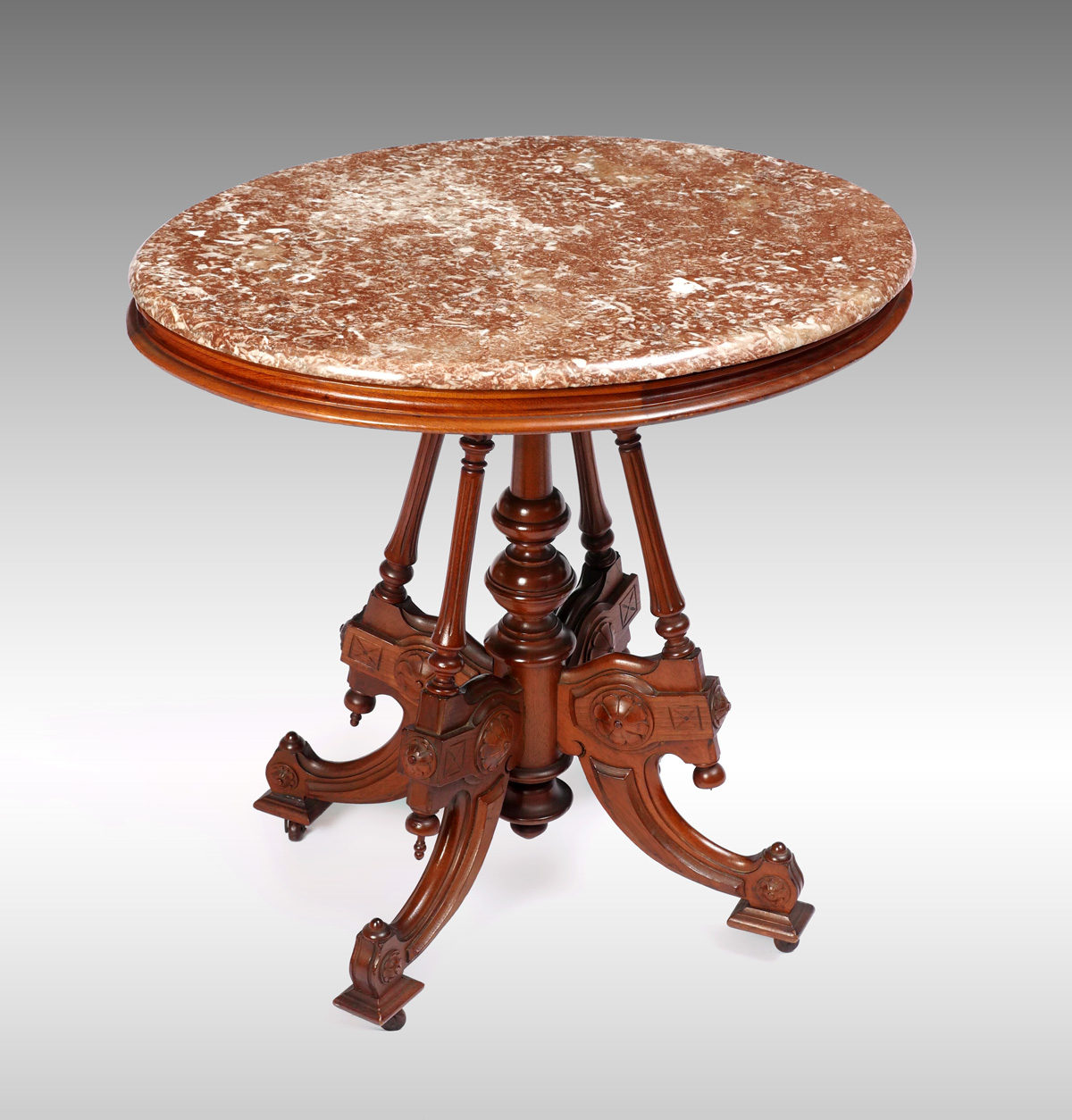 Appraisal: CARVED VICTORIAN MARBLE TOP TABLE A well carved oval Victorian