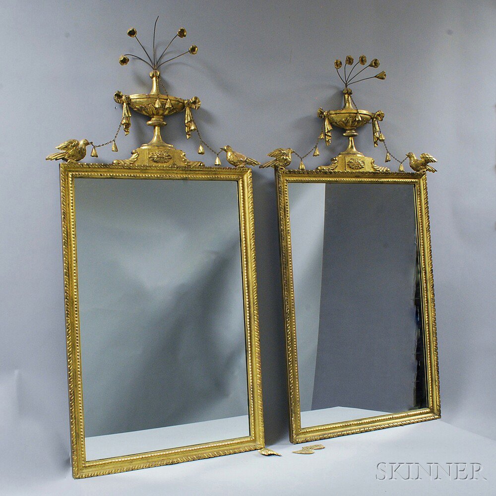 Appraisal: Pair of Federal-style Gilt and Carved Mirrors the cresting with