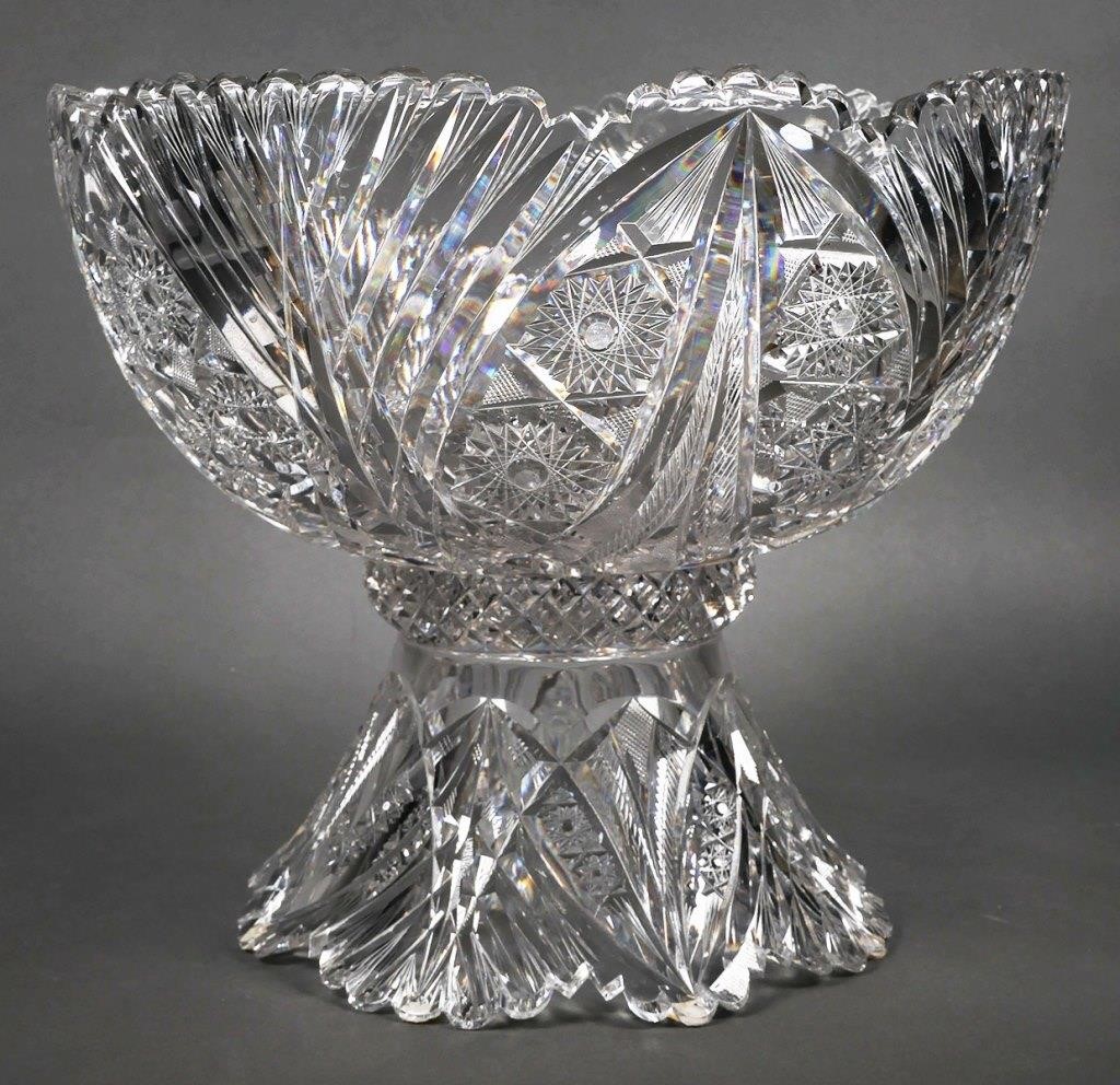 Appraisal: Libbey cut glass punch bowl with hobstar and fan motifs