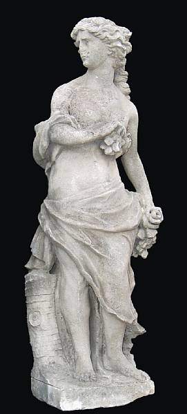 Appraisal: A limestone figure of emblematic of spring on pedestal late