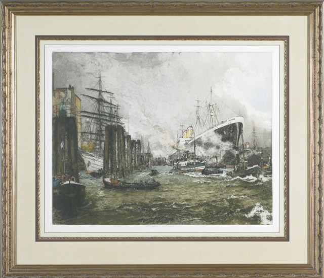 Appraisal: LUIGI KASIMIR ETCHING AND AQUATINT Austria - titled Hamburg Harbor