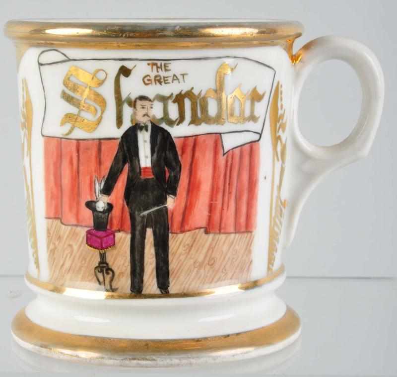 Appraisal: Magician with Rabbit in Top Hat Shaving Mug Description Gilt