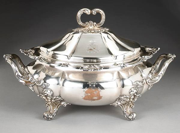 Appraisal: A Sheffield plate soup tureen with coverT amp J Creswick