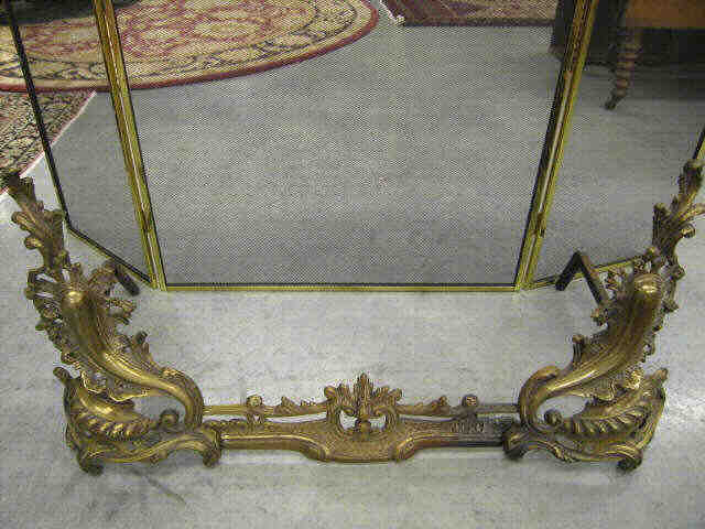 Appraisal: French Bronze Andirons Brass Fireplace screen