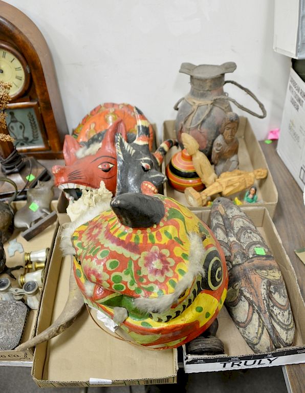 Appraisal: Four tray lots to include masks African mask and standing