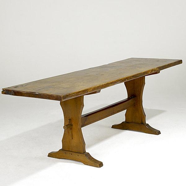 Appraisal: TRESTLE BASE DINING TABLE Pine top th C x x