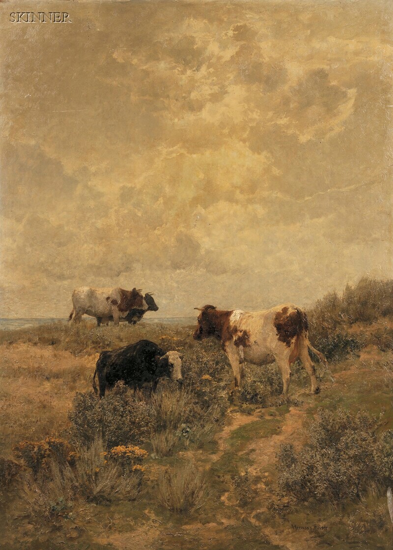 Appraisal: Hermann Baisch German - Cows Grazing in the Dunes Signed