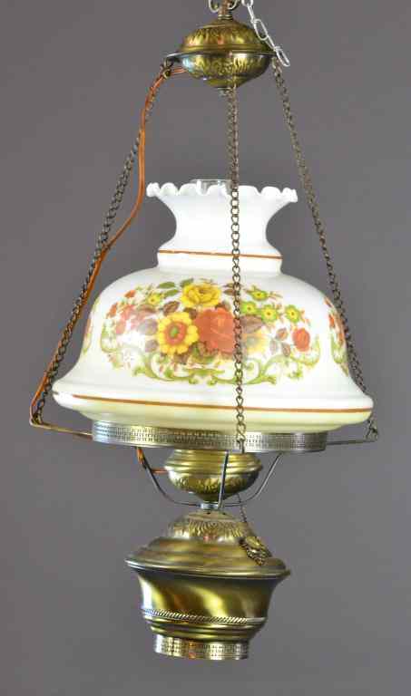 Appraisal: Victorian Hanging LampBrass base to resemble oil lamp having etched