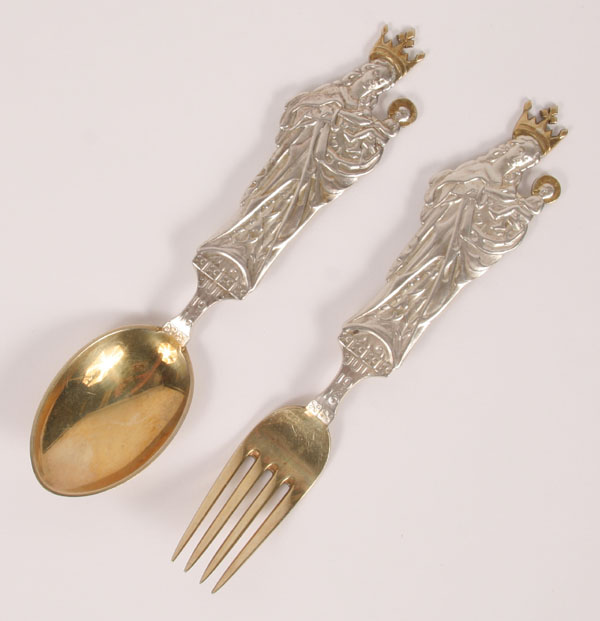 Appraisal: Michelson Copenhagen sterling spoon and fork embossed Virgin and Savior