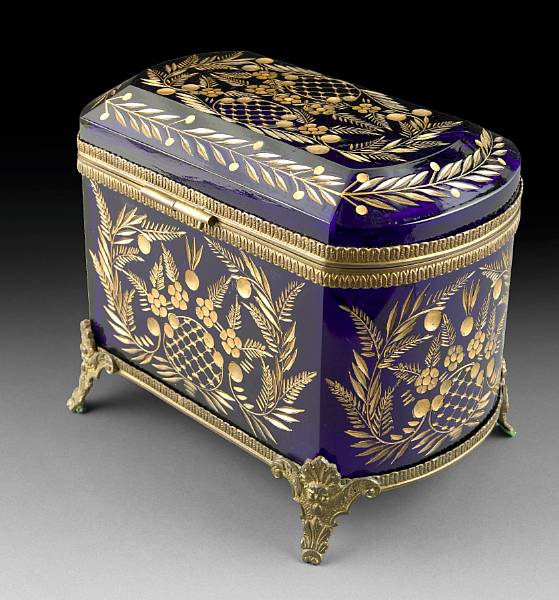 Appraisal: A Bohemian gilt brass mounted cobalt blue glass box late