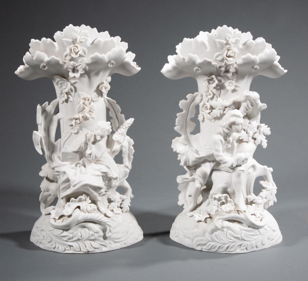 Appraisal: Pair of French Bisque Porcelain Flare Vases mid- th c