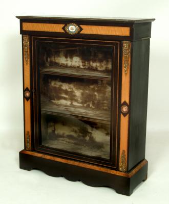 Appraisal: A VICTORIAN EBONISED AND SATINWOOD PIER VITRINE crossbanded with stringing