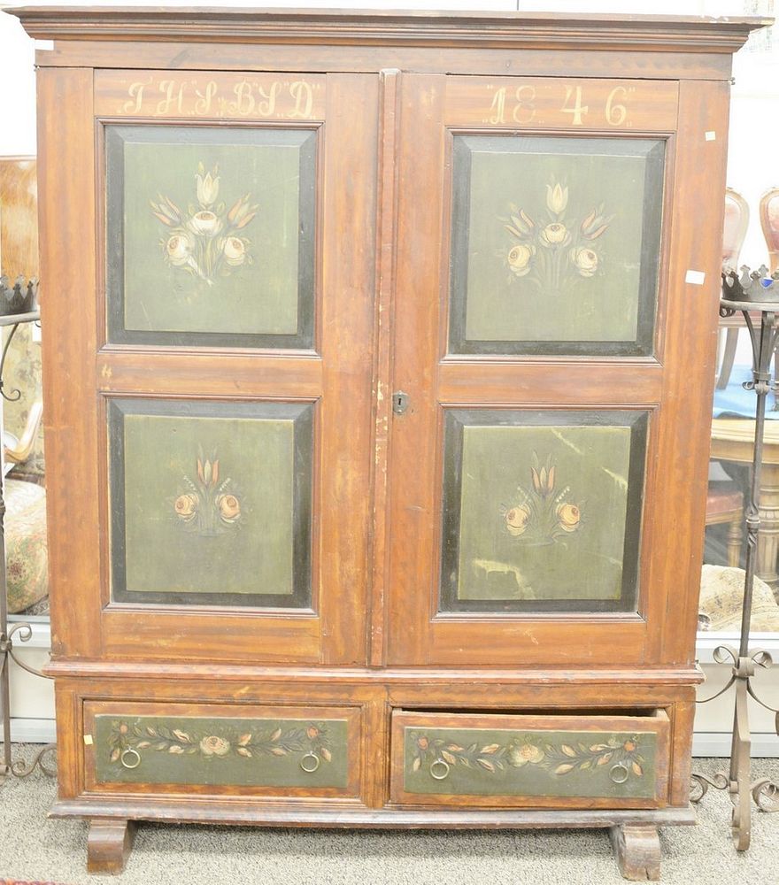 Appraisal: Paint decorated chifferobe having two doors over two drawers on