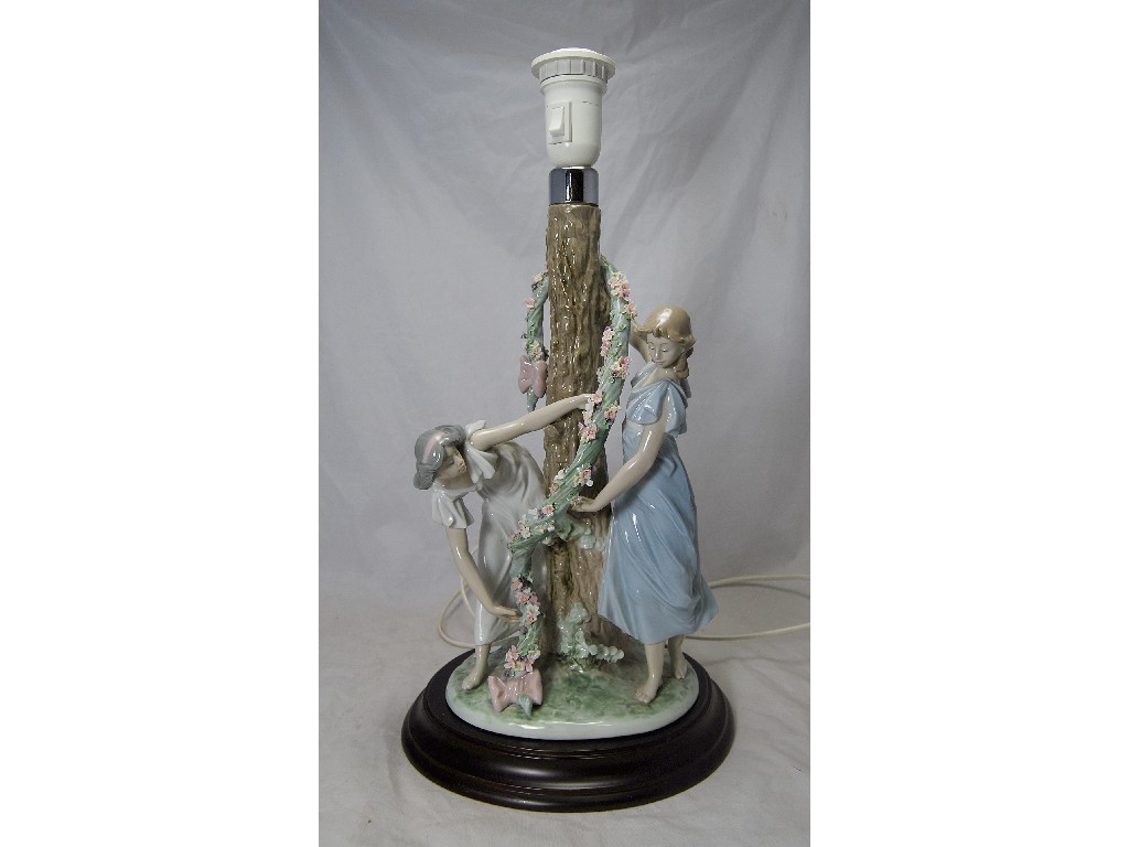 Appraisal: Lladro table lamp base the naturalistic column with two maidens