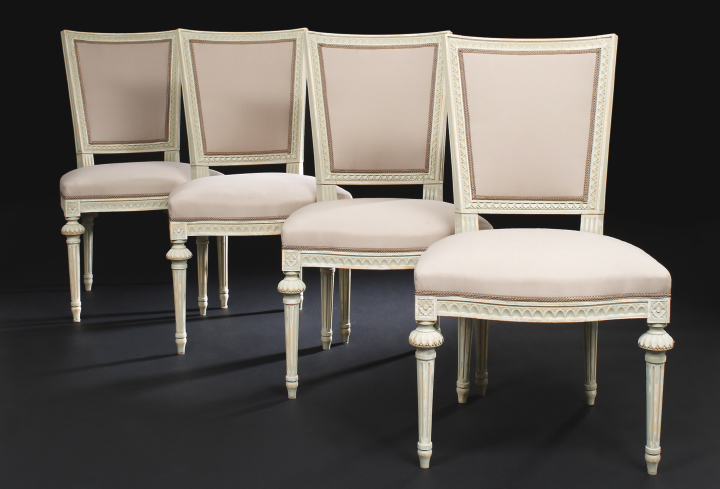 Appraisal: Suite of Four Louis XVI-Style Polychromed Sidechairs each with a