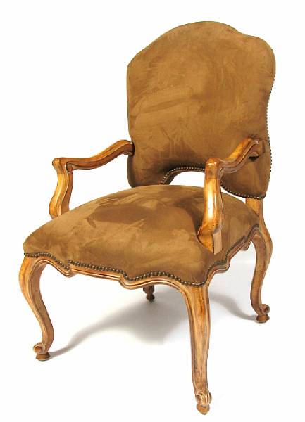 Appraisal: An Italian Rococo style fruitwood armchair height in width in