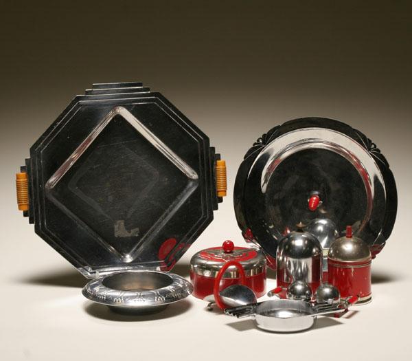 Appraisal: Lot of decorative chrome items some with red enamel accents