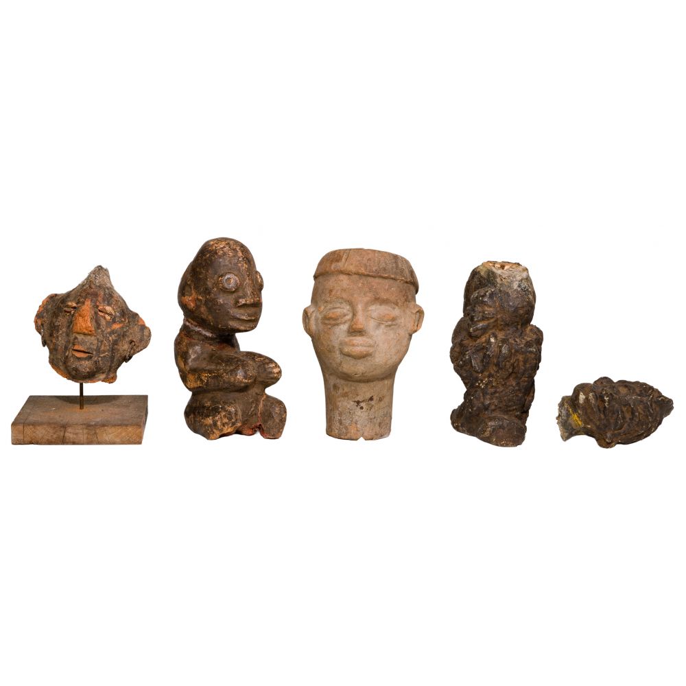 Appraisal: AFRICAN TERRACOTTA AND STONE SCULPTURE ASSORTMENT items including a Yoruba