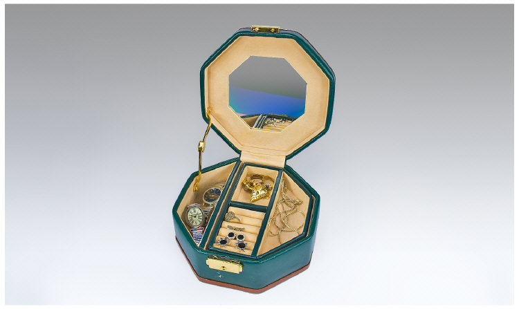 Appraisal: Leather Jewellery Box containing ct gold wedding band ct gold