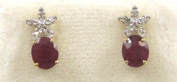 Appraisal: DIAMOND AND RUBY POST EARRINGS mounted in karat yellow gold