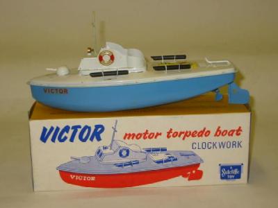 Appraisal: A Victor motor torpedo boat clockwork white deck blue hull