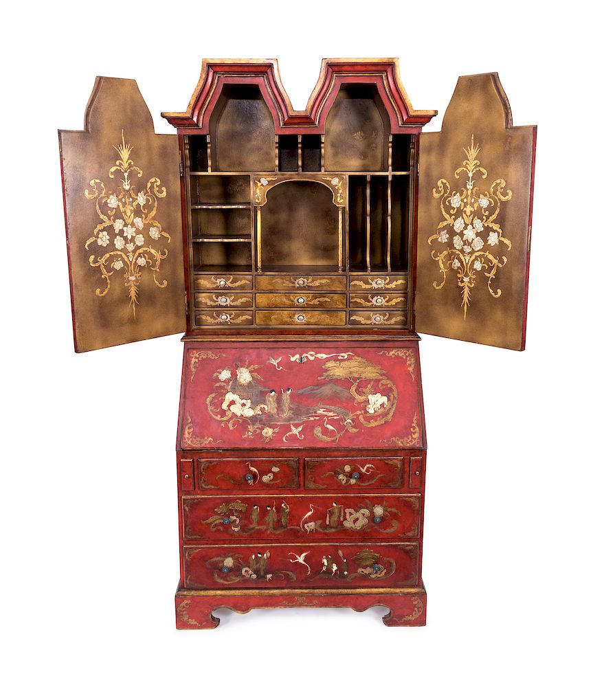 Appraisal: A Chinese Chippendale Style Red and Gilt Lacquered Secretary Height