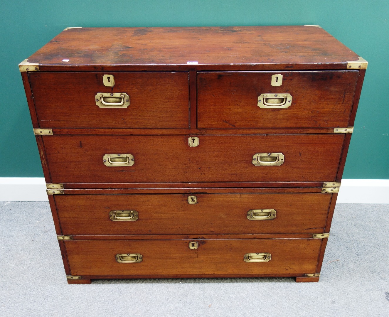 Appraisal: A th century teak two part campaign chest of two