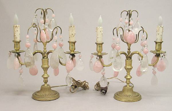 Appraisal: A pair of Louis XVI style gilt bronze rose quartz