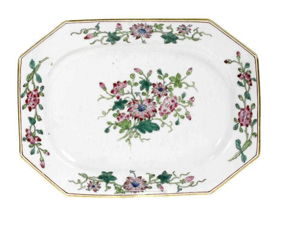 Appraisal: A DERBY DISH octagonal and painted in famille rose enamels