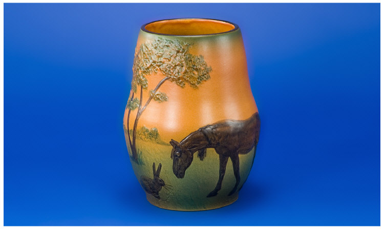 Appraisal: Scandanavian Studio Vase Showing a horse getting friendly with a