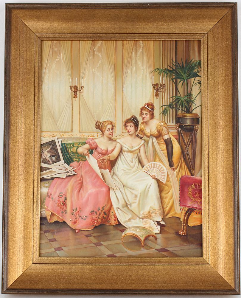 Appraisal: Continental School Females in a Salon Continental School Painting of