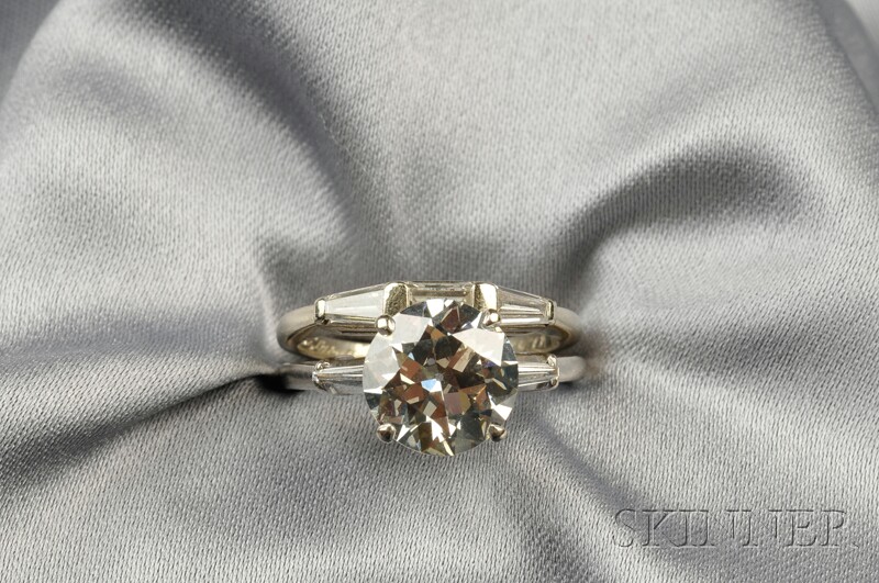 Appraisal: Platinum and Diamond Solitaire prong-set with an old European-cut diamond