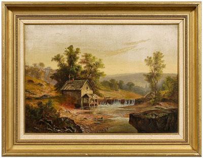 Appraisal: R Thomas painting mill house by a river signed lower