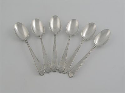 Appraisal: A set of six George III feather edge teaspoons initialled