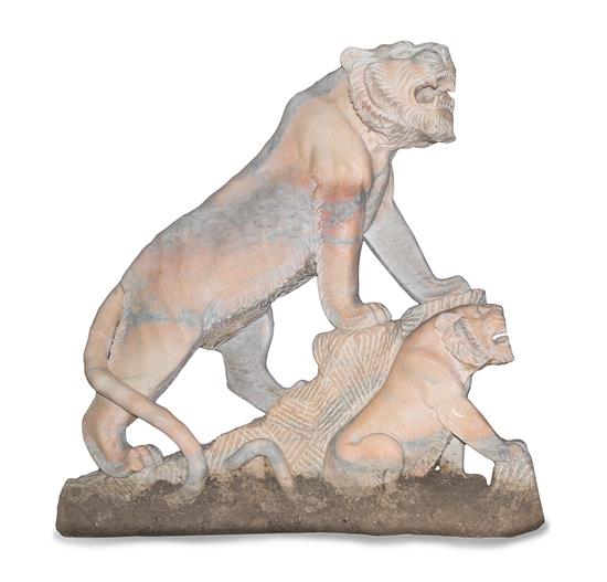 Appraisal: Sale Lot A Cast Stone Animalier Group depicting a lioness