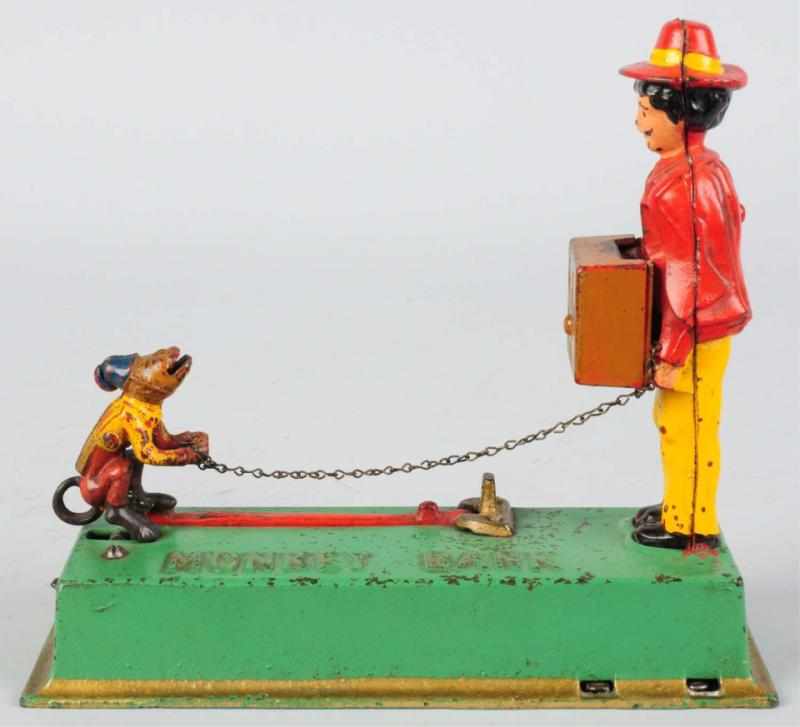 Appraisal: Cast Iron Monkey Mechanical Bank Manufactured by Hubley Manufacturing Company