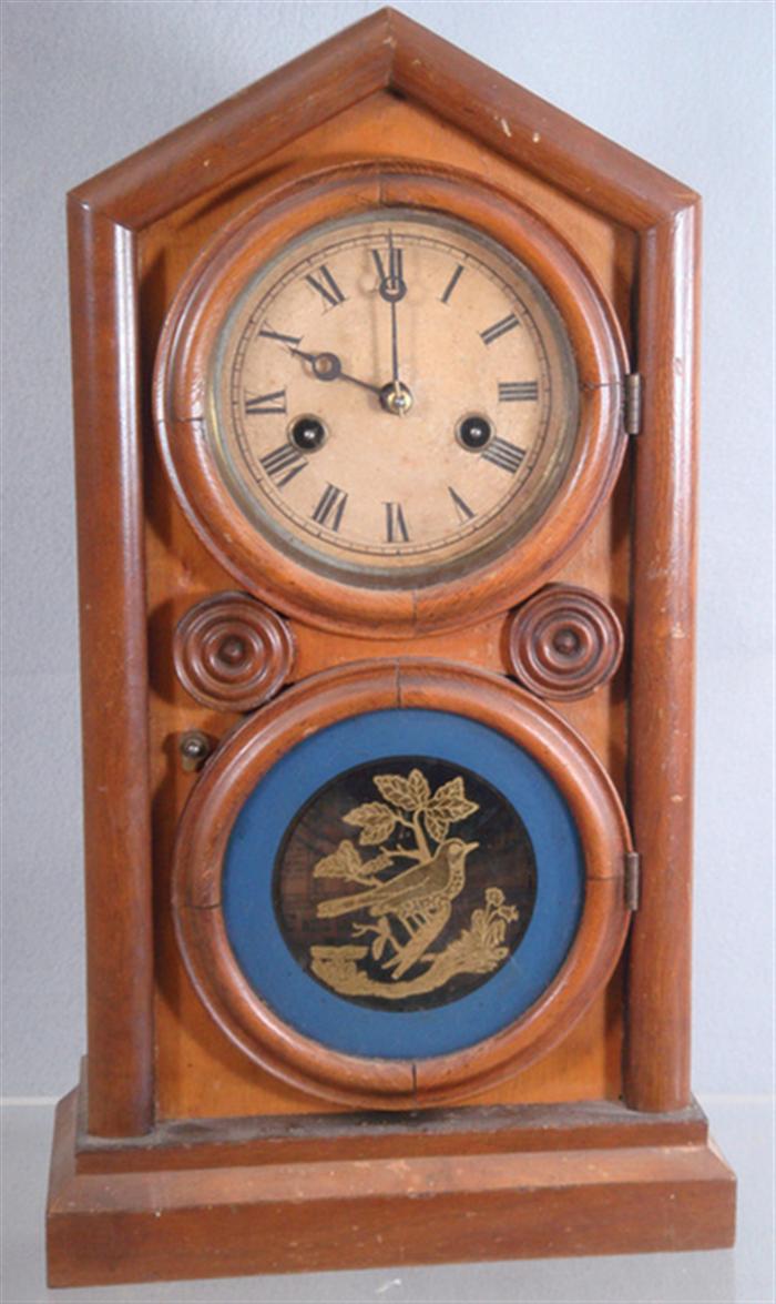 Appraisal: Mahogany maple Ingraham Doric cottage clock paper dial runs wire