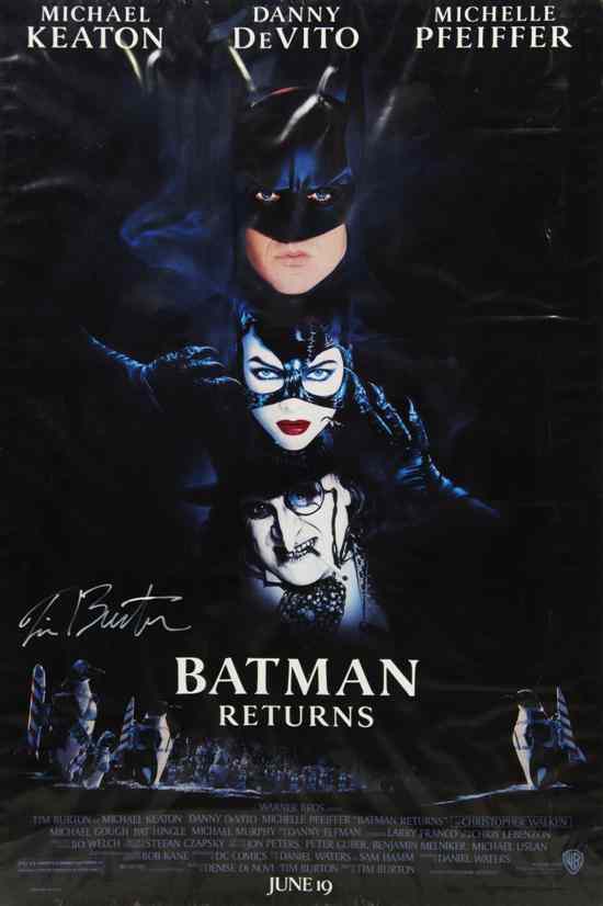 Appraisal: A Batman Returns Movie Poster signed by Tim Burton Height