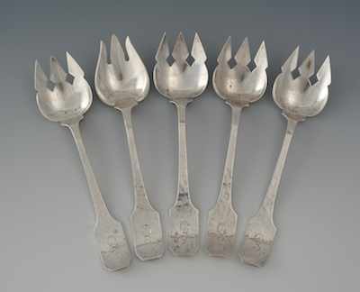 Appraisal: Five Shreve Co Sterling Silver Ice Cream Forks Each hand