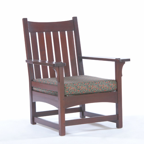 Appraisal: L J G STICKLEY Mahogany armchair with six vertical backslats