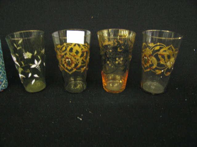 Appraisal: Moser Art Glass Tumblers various colors enamel decor tall