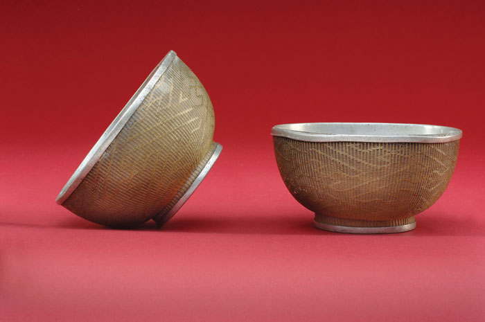 Appraisal: PAIR OF UNUSUAL AND EARLY CHINESE PEWTER BOWLS WITH INTRICATE