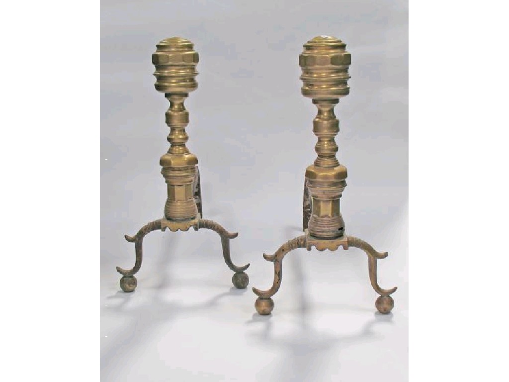 Appraisal: A PAIR OF FEDERAL ANDIRONS turned and faceted uprights on