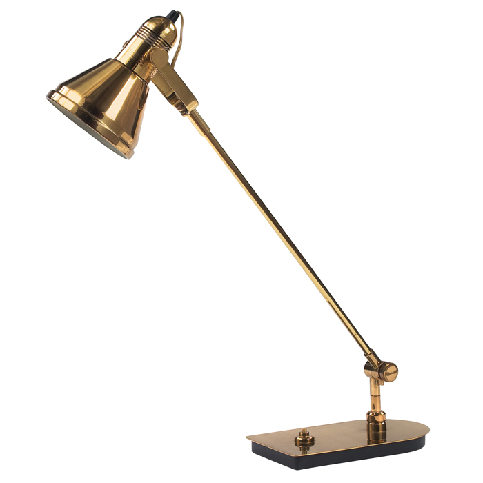 Appraisal: Nessen table lamp USA brass weighted base supports an adjustable