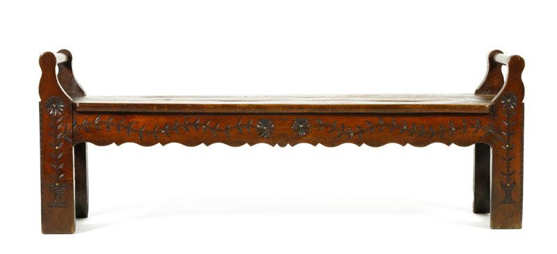 Appraisal: - th C Carved Floral Bench th Century bench yew